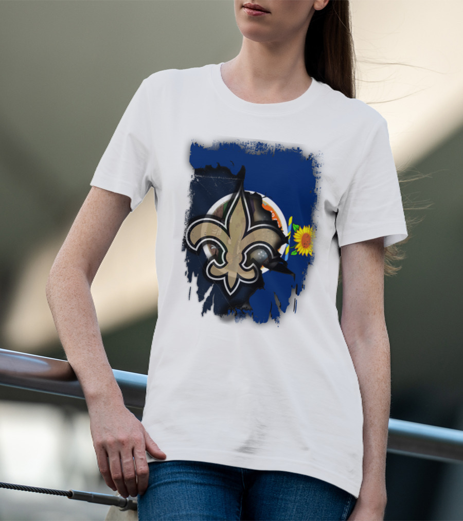 Kansas Sunflower And Saints Fleur-de-lis Harmony Together T-Shirt