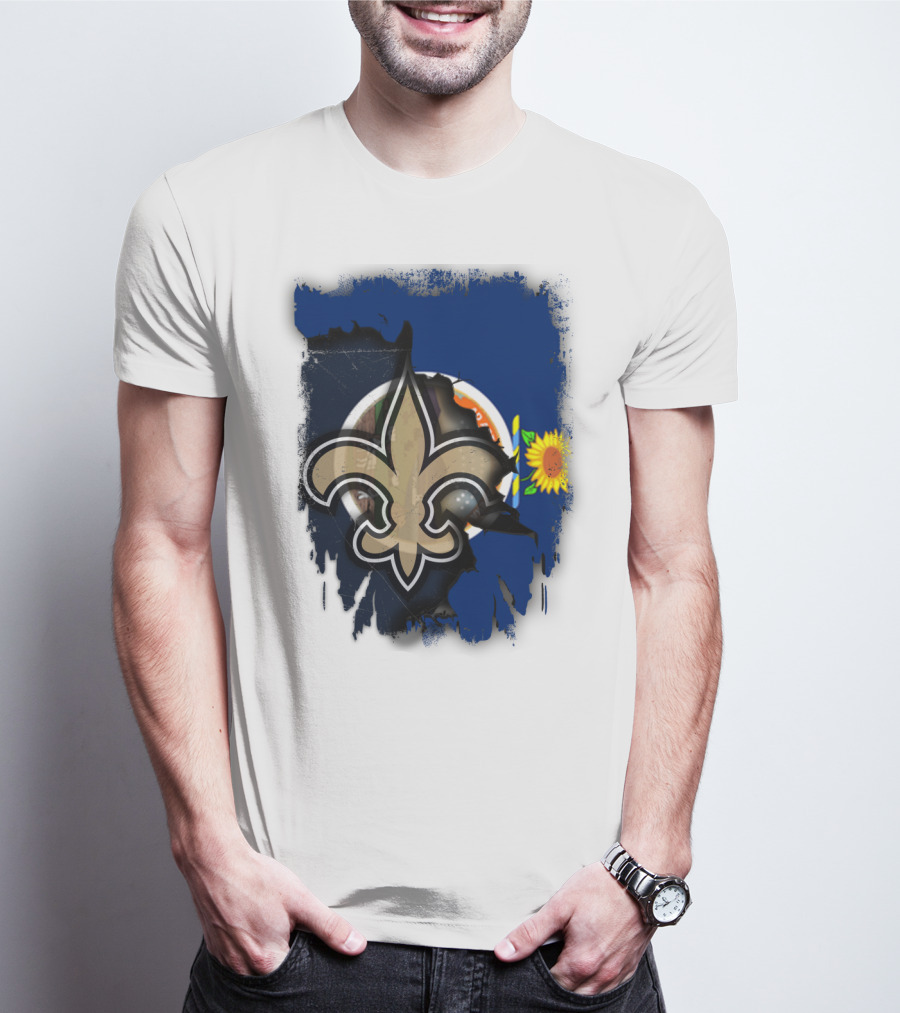 Kansas Sunflower And Saints Fleur-de-lis Harmony Together T-Shirt