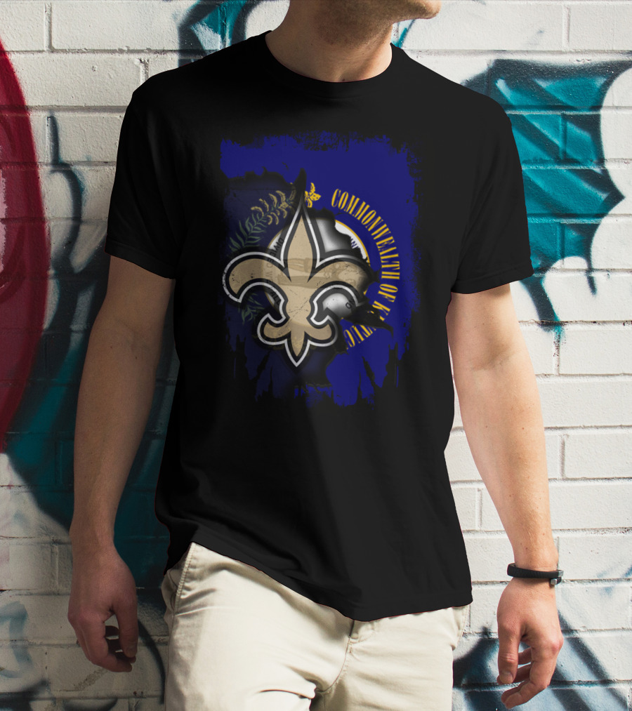 Commonwealth Of Kentucky With Saints Fleur-De-Lis Emblem T-Shirt