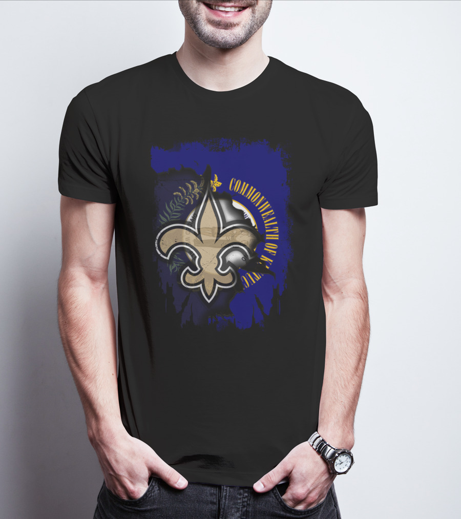 Commonwealth Of Kentucky With Saints Fleur-De-Lis Emblem T-Shirt