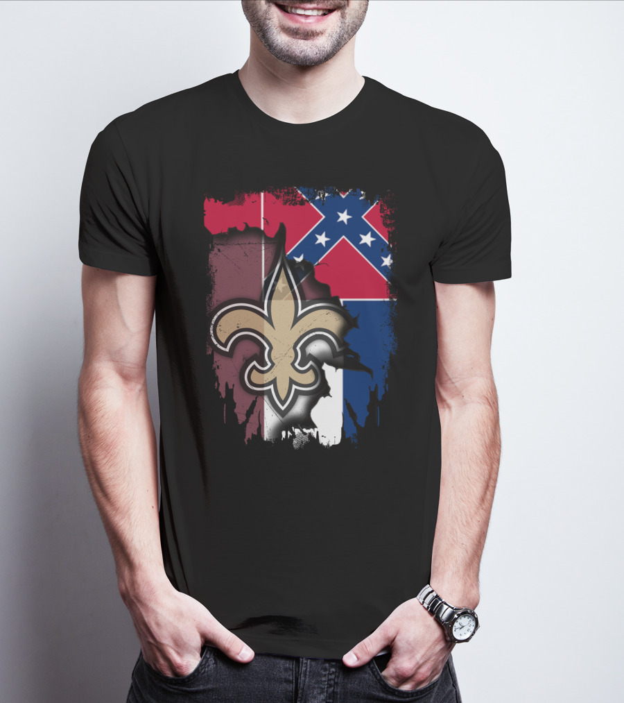 Together Mississippi With Saints Fleur-de-Lis And Confederate Flag T-Shirt