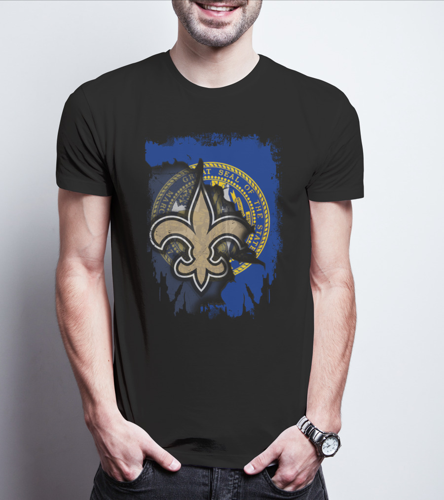 Nebraska State Seal With Saints Fleur-de-Lis Emblem T-Shirt