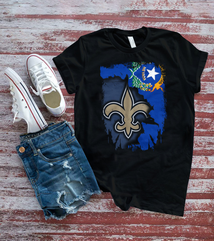 Nevada State Flag With New Orleans Saints Fleur-de-lis T-Shirt