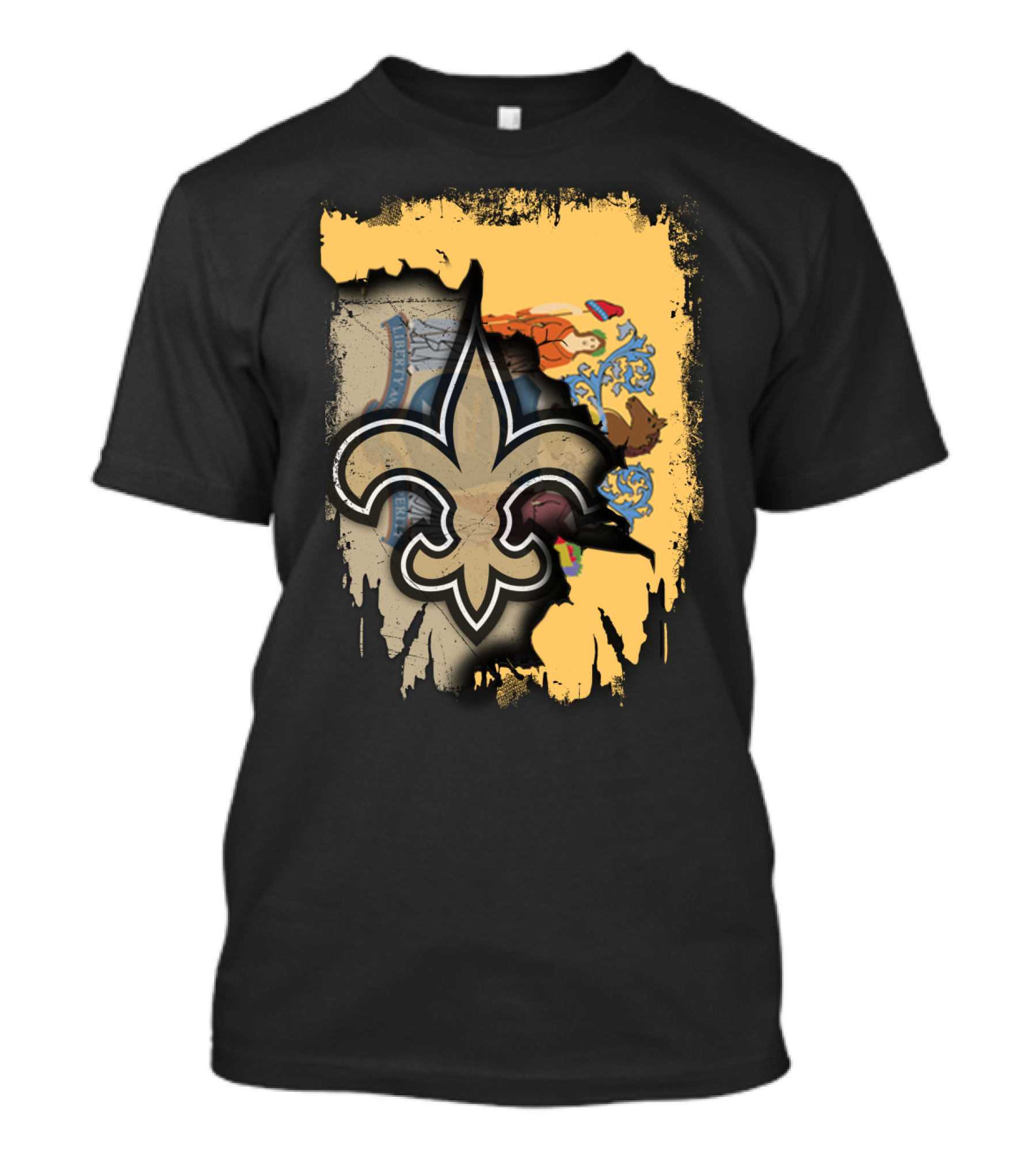 New Jersey State Emblem With Fleur-de-Lis Saints Symbol Fusion T-Shirt