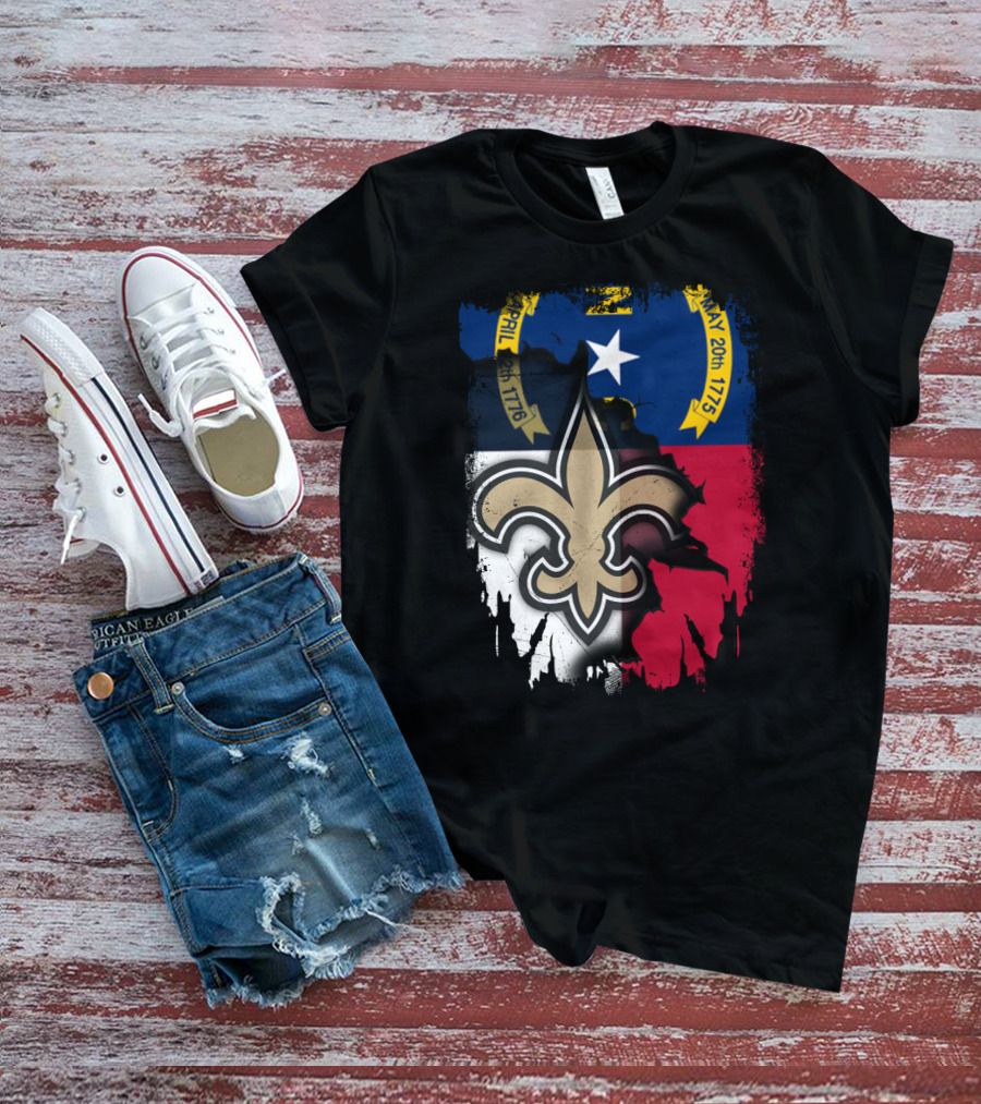 North Carolina Flag With New Orleans Saints Fleur-de-Lis T-Shirt