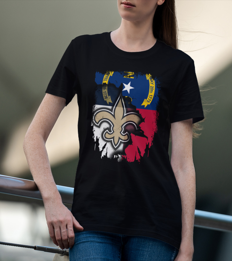 North Carolina Flag With New Orleans Saints Fleur-de-Lis T-Shirt