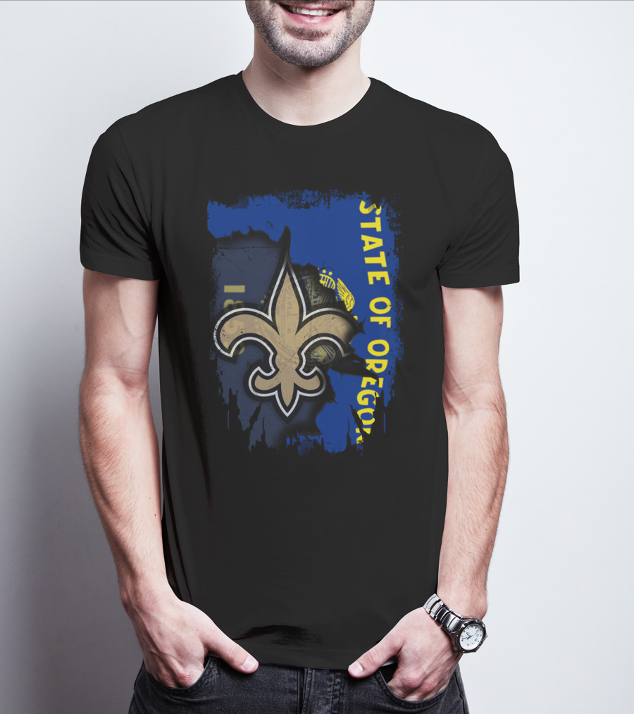 State Of Oregon With New Orleans Saints Fleur-de-lis T-Shirt