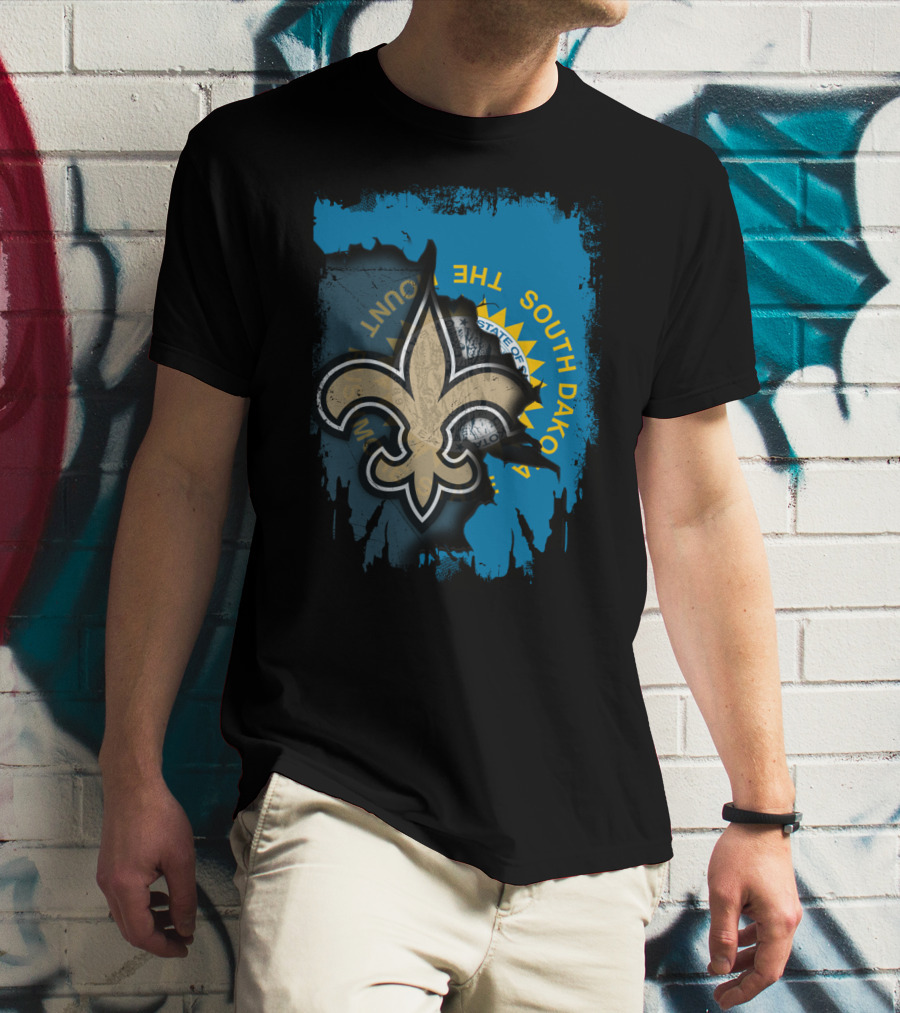 South Dakota State Outline With Saints Fleur-de-Lis And Seal T-Shirt