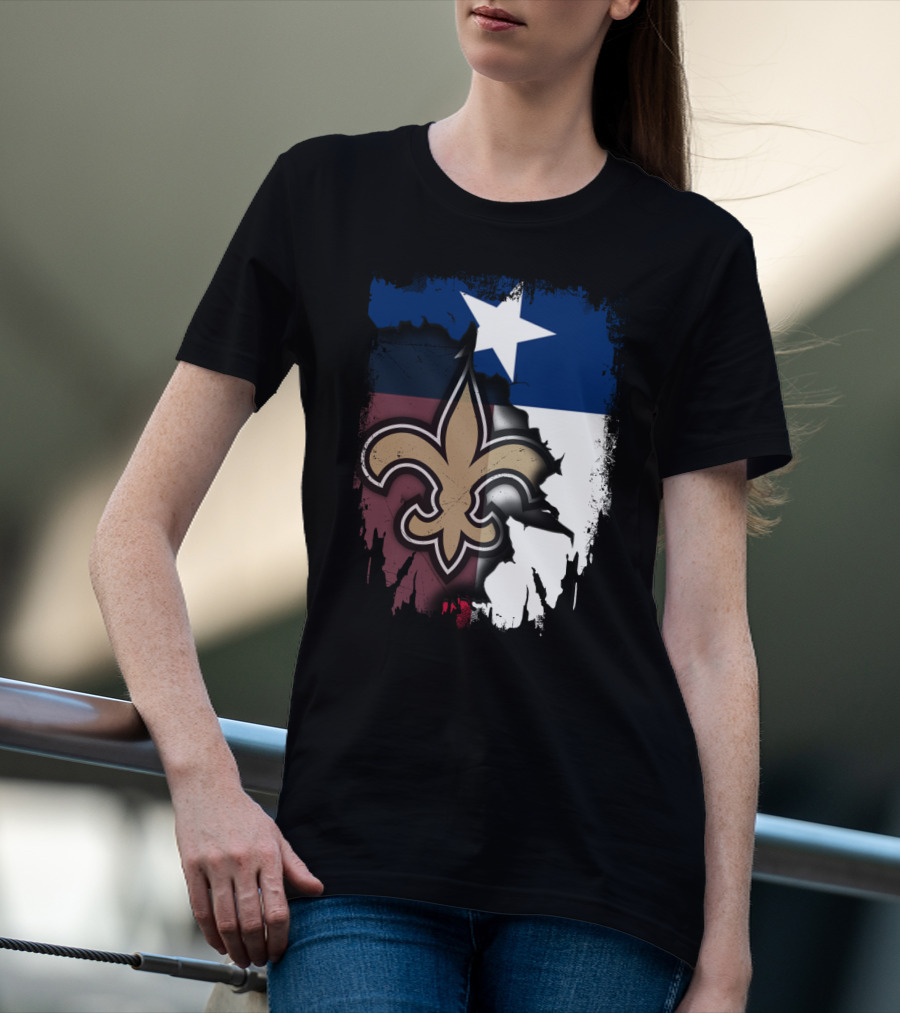 Texas Flag Background With New Orleans Saints Fleur-de-lis T-Shirt
