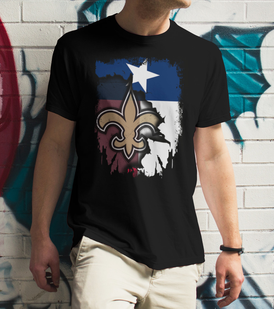 Texas Flag Background With New Orleans Saints Fleur-de-lis T-Shirt