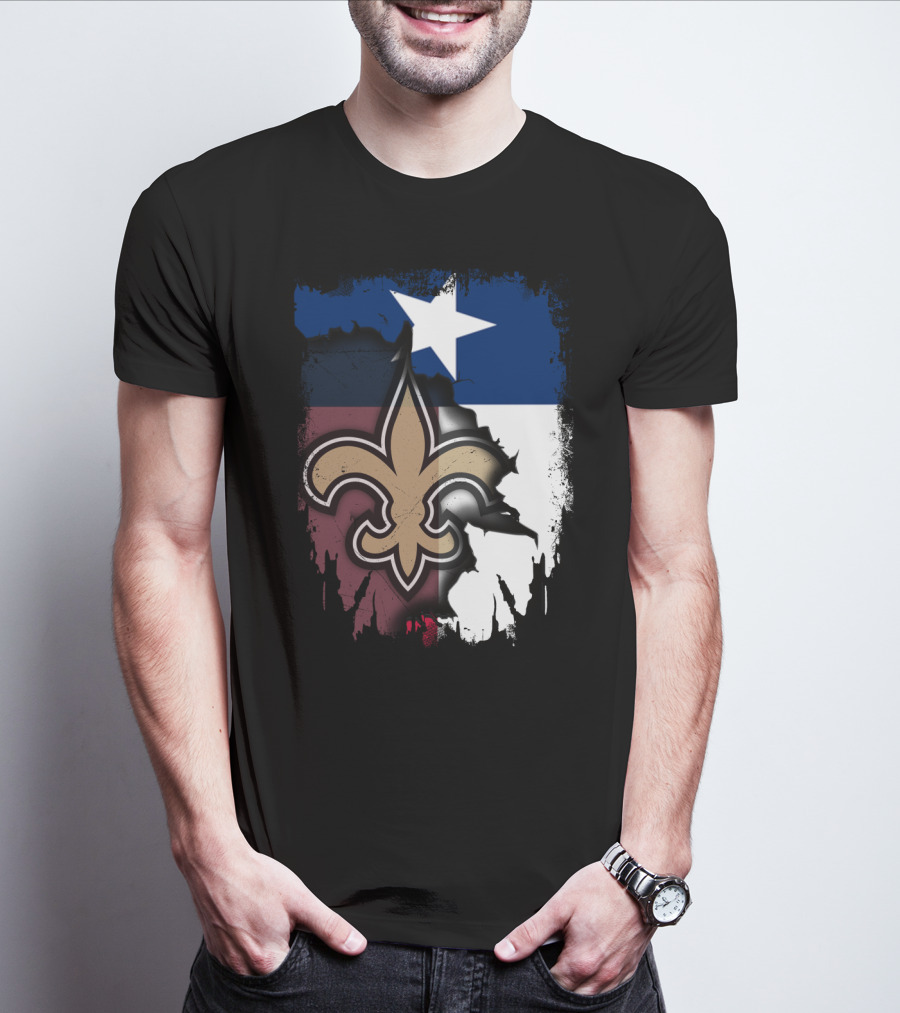 Texas Flag Background With New Orleans Saints Fleur-de-lis T-Shirt