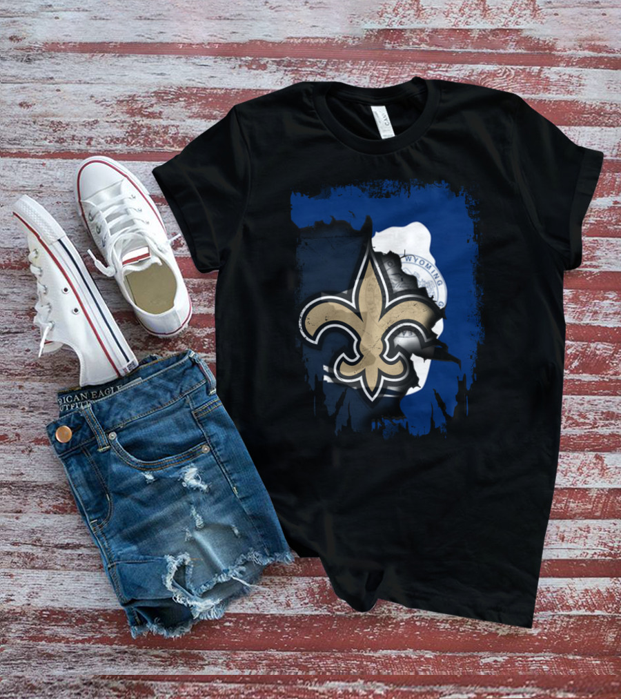 Wyoming New Orleans Saints Fleur-de-Lis Logo Fusion T-Shirt