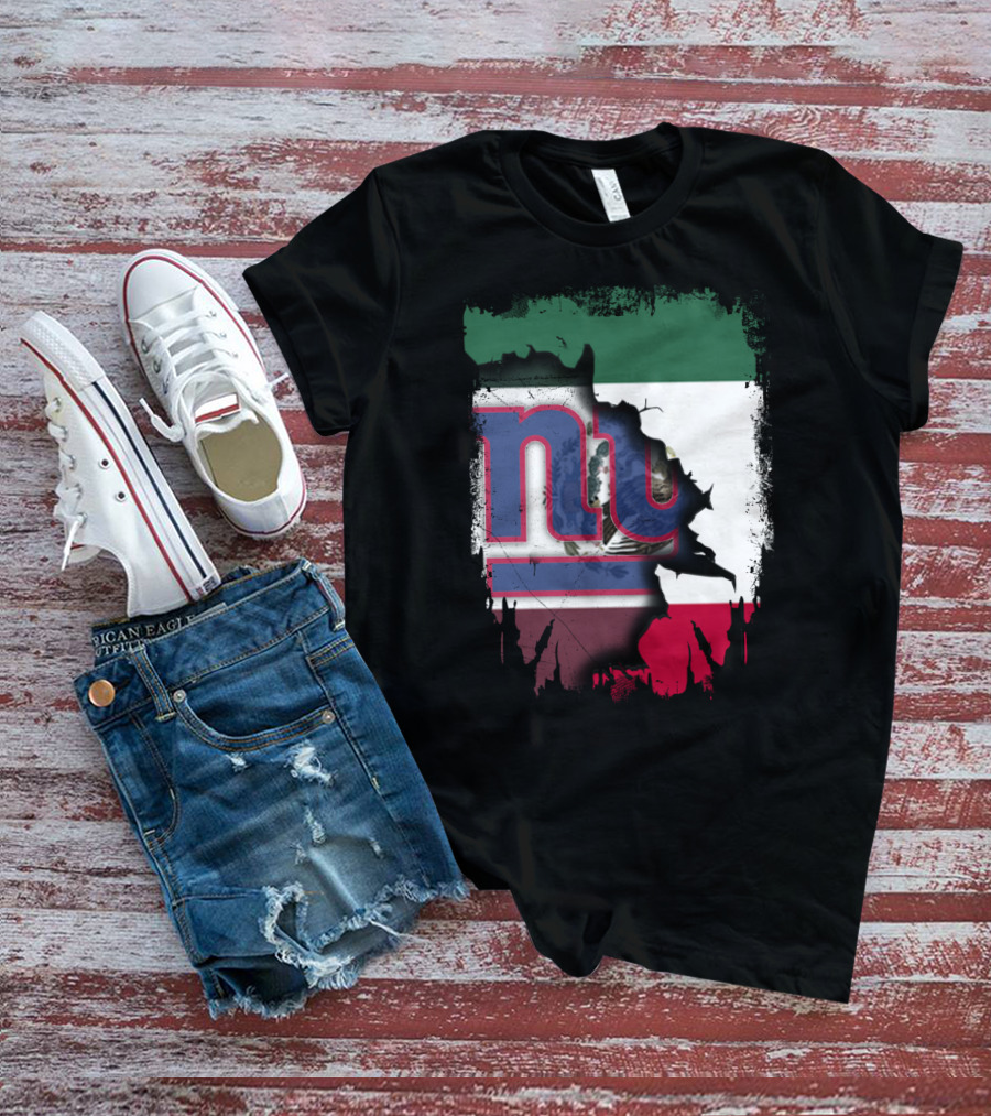 Mexico Flag And NY Giants Logo Fusion Together T-Shirt