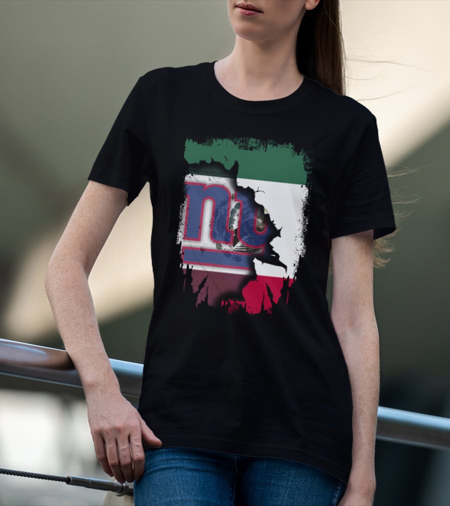 Mexico Flag And NY Giants Logo Fusion Together T-Shirt