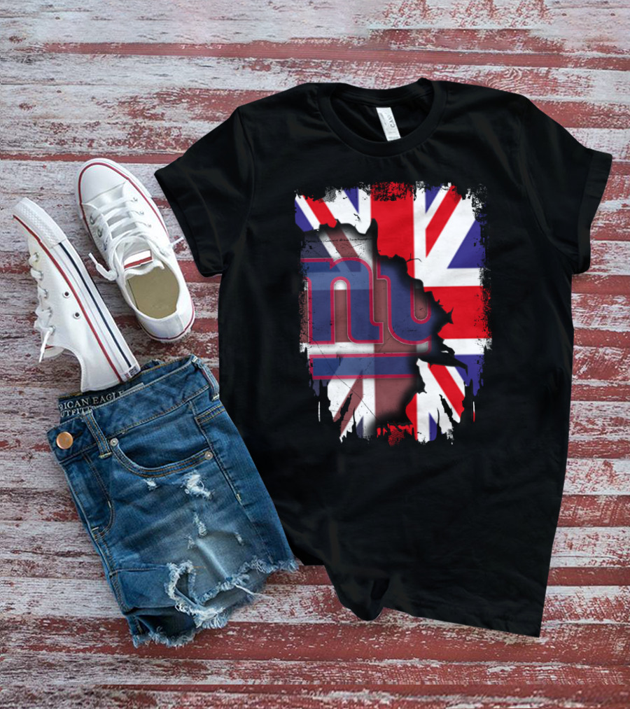 United Kingdom Flag With New York Giants Logo Overlay T-Shirt