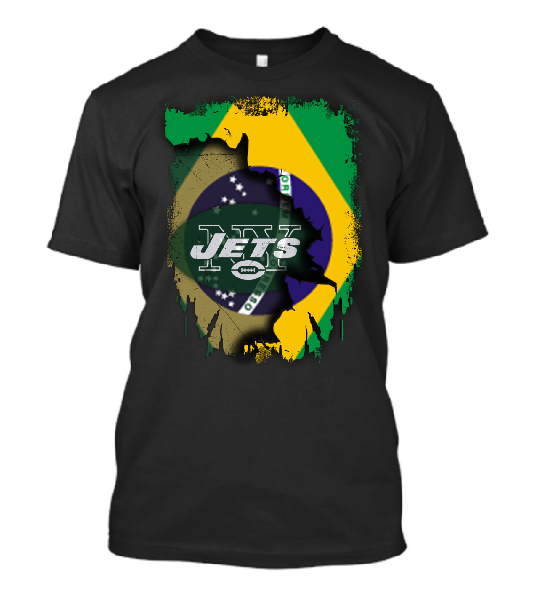 Brazilian Flag Meets New York Jets Logo Fusion T-Shirt
