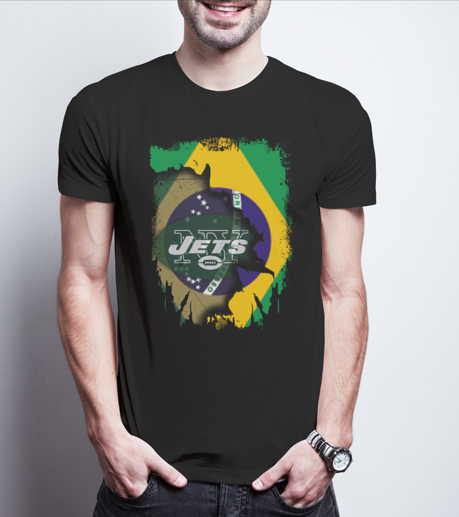 Brazilian Flag Meets New York Jets Logo Fusion T-Shirt