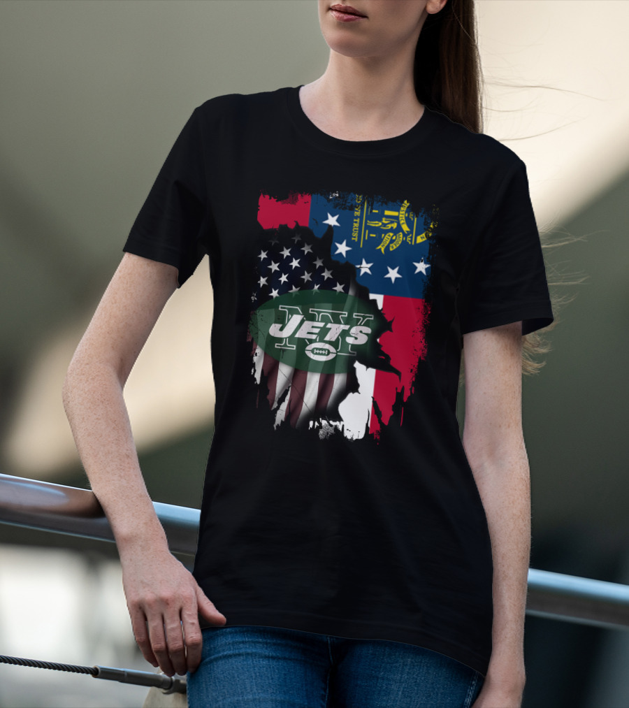 Georgia State Flag New York Jets American Flag Fusion T-Shirt