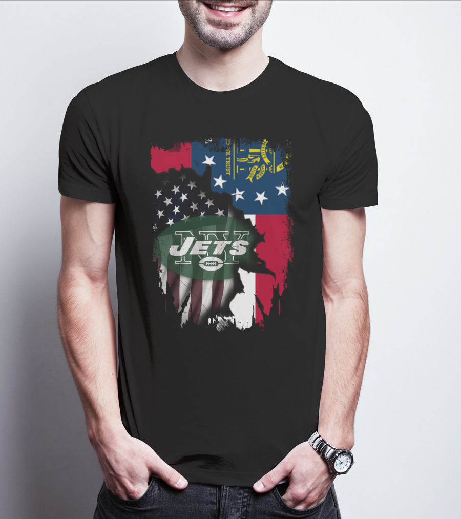 Georgia State Flag New York Jets American Flag Fusion T-Shirt