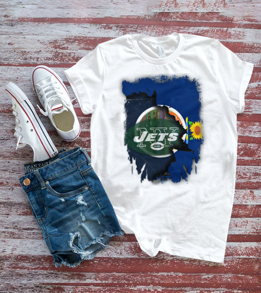 Kansas Pride With New York Jets Logo And Sunflower T-Shirt