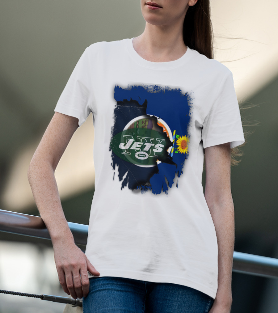 Kansas Pride With New York Jets Logo And Sunflower T-Shirt