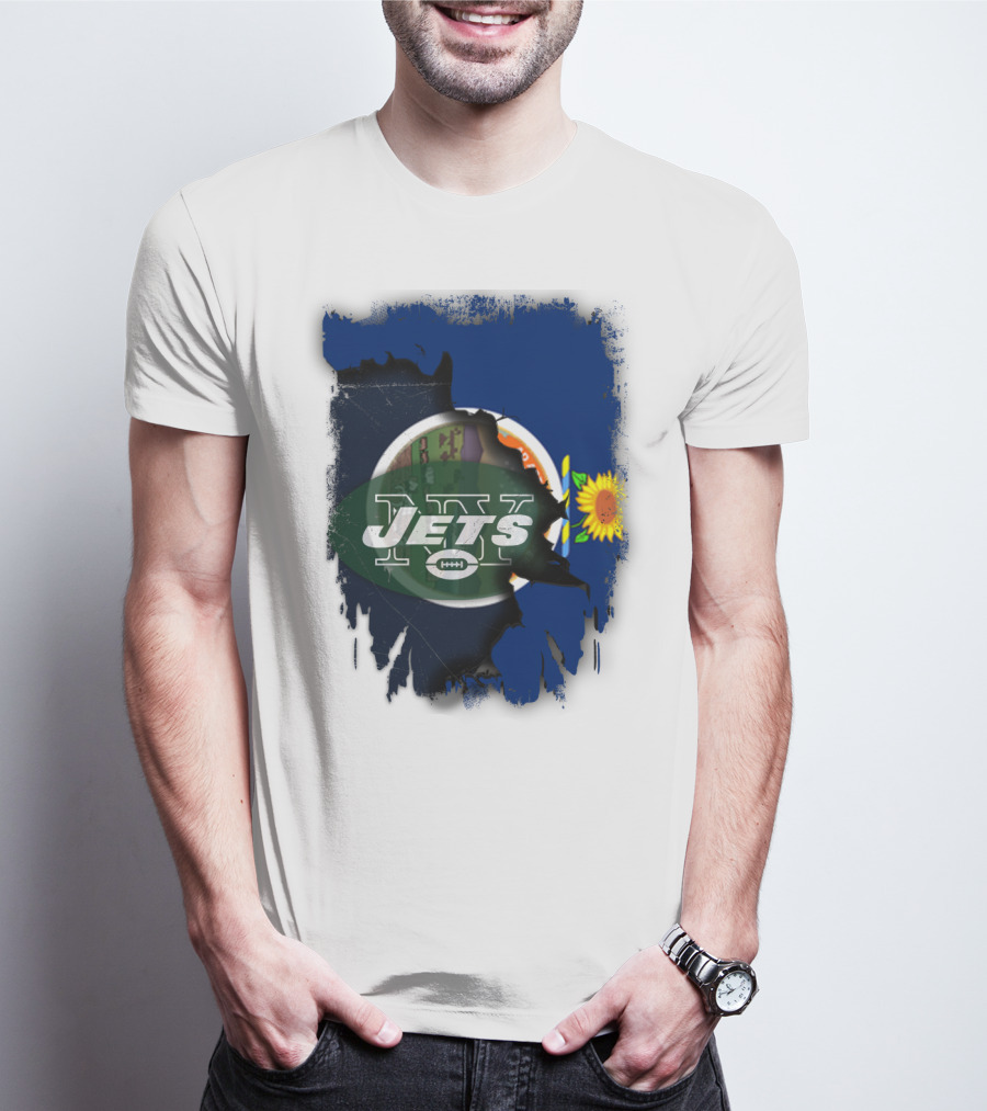 Kansas Pride With New York Jets Logo And Sunflower T-Shirt