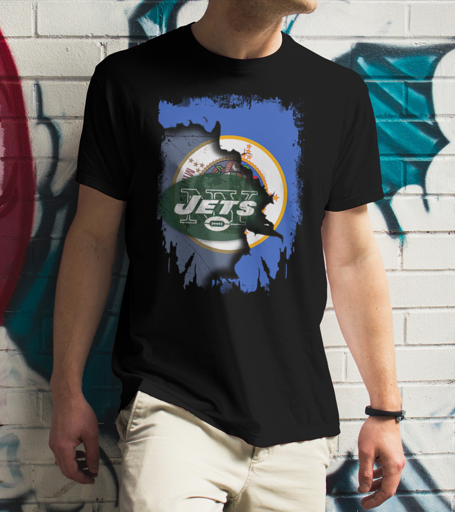 Minnesota State Emblem With NY Jets Football Collaboration T-Shirt