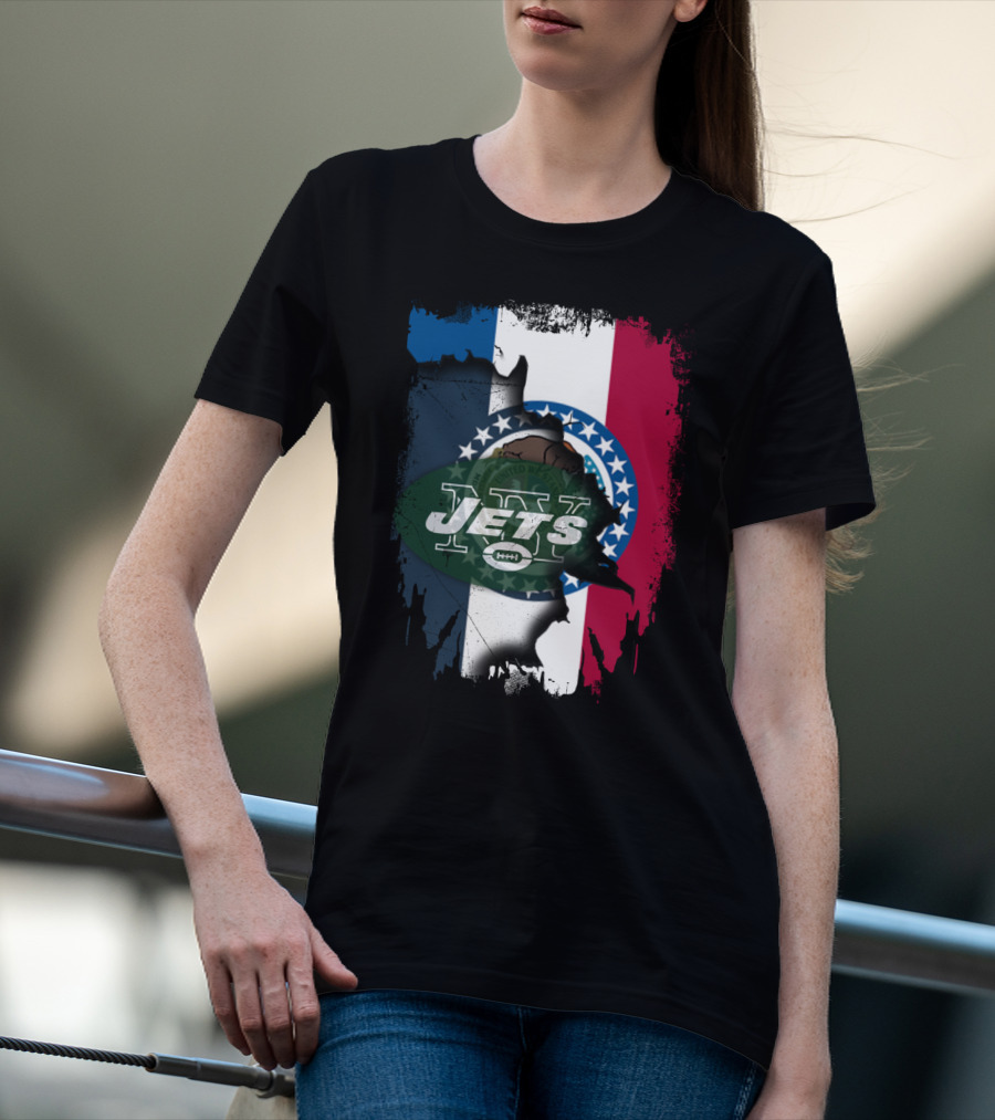 Missouri Flag With New York Jets Logo And United We Stand T-Shirt