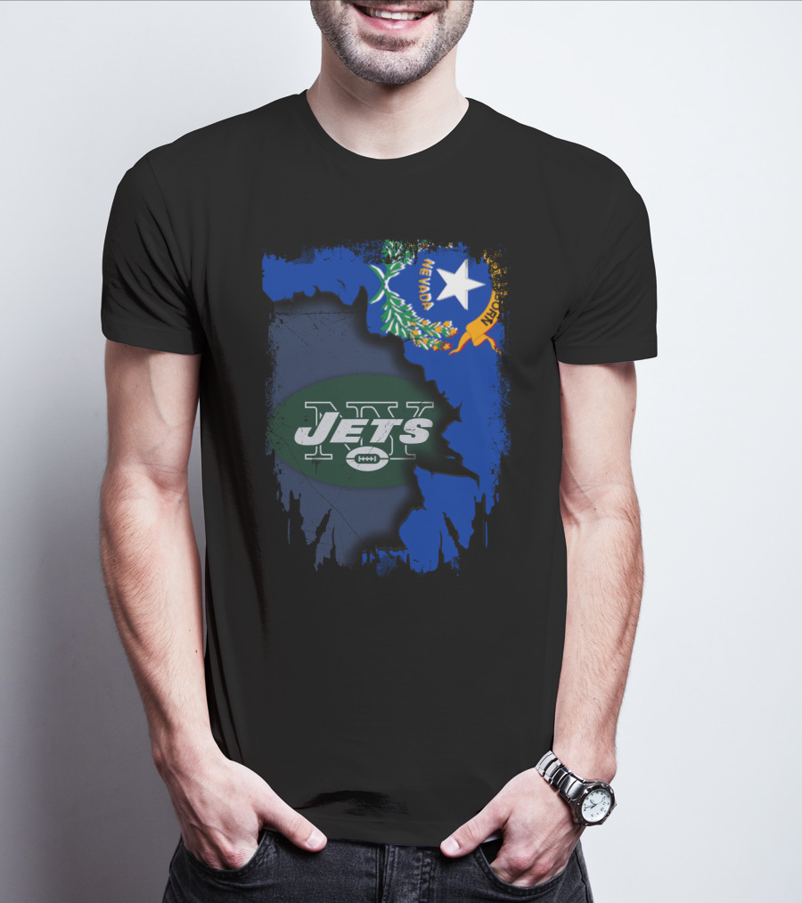 Nevada State Outline With Jets Logo And Flag Elements T-Shirt
