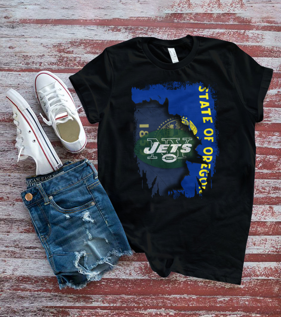 State Of Oregon With Jets Logo Overlay T-Shirt