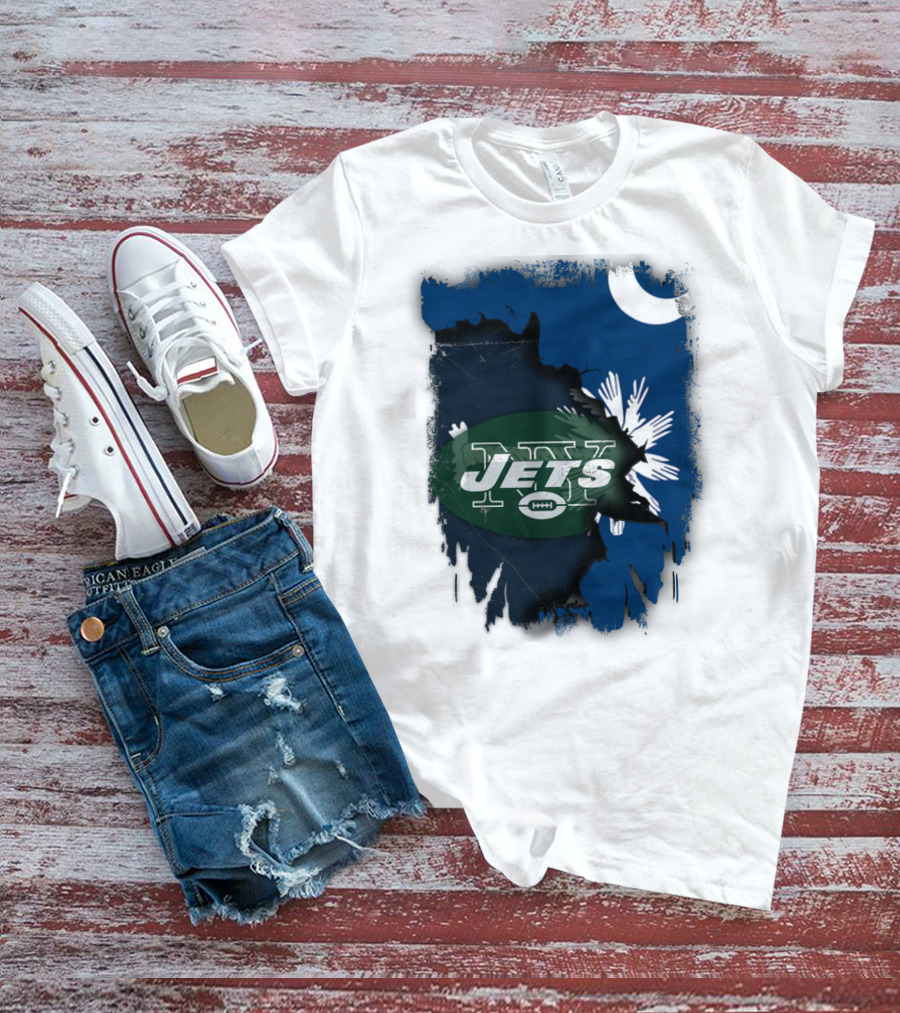 Jets With South Carolina State Flag And Crescent Moon Background T-Shirt