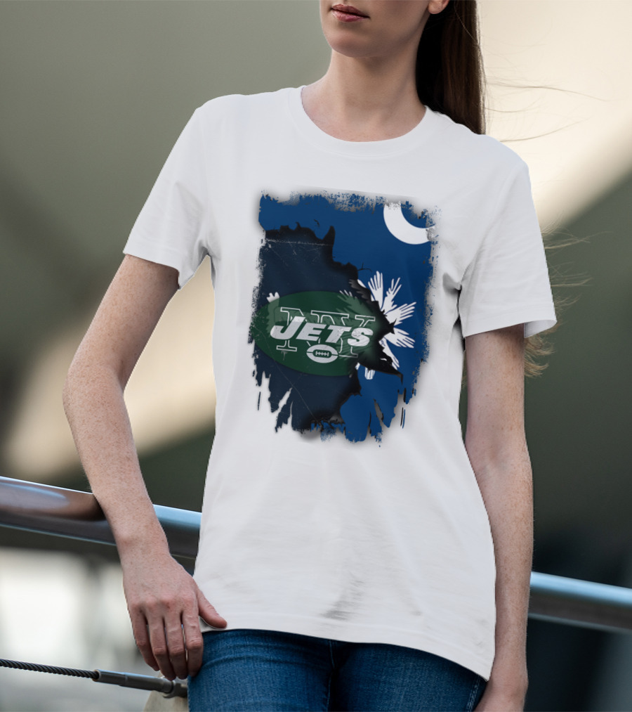 Jets With South Carolina State Flag And Crescent Moon Background T-Shirt