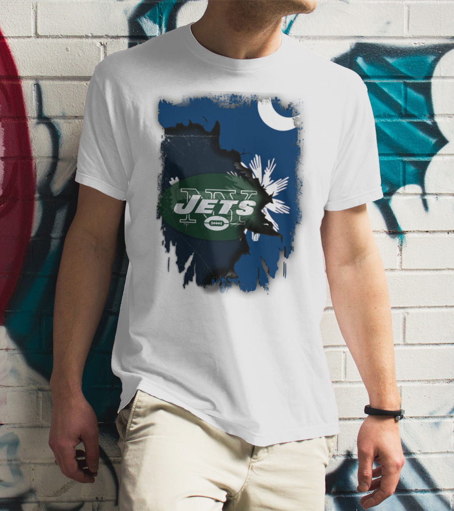 Jets With South Carolina State Flag And Crescent Moon Background T-Shirt