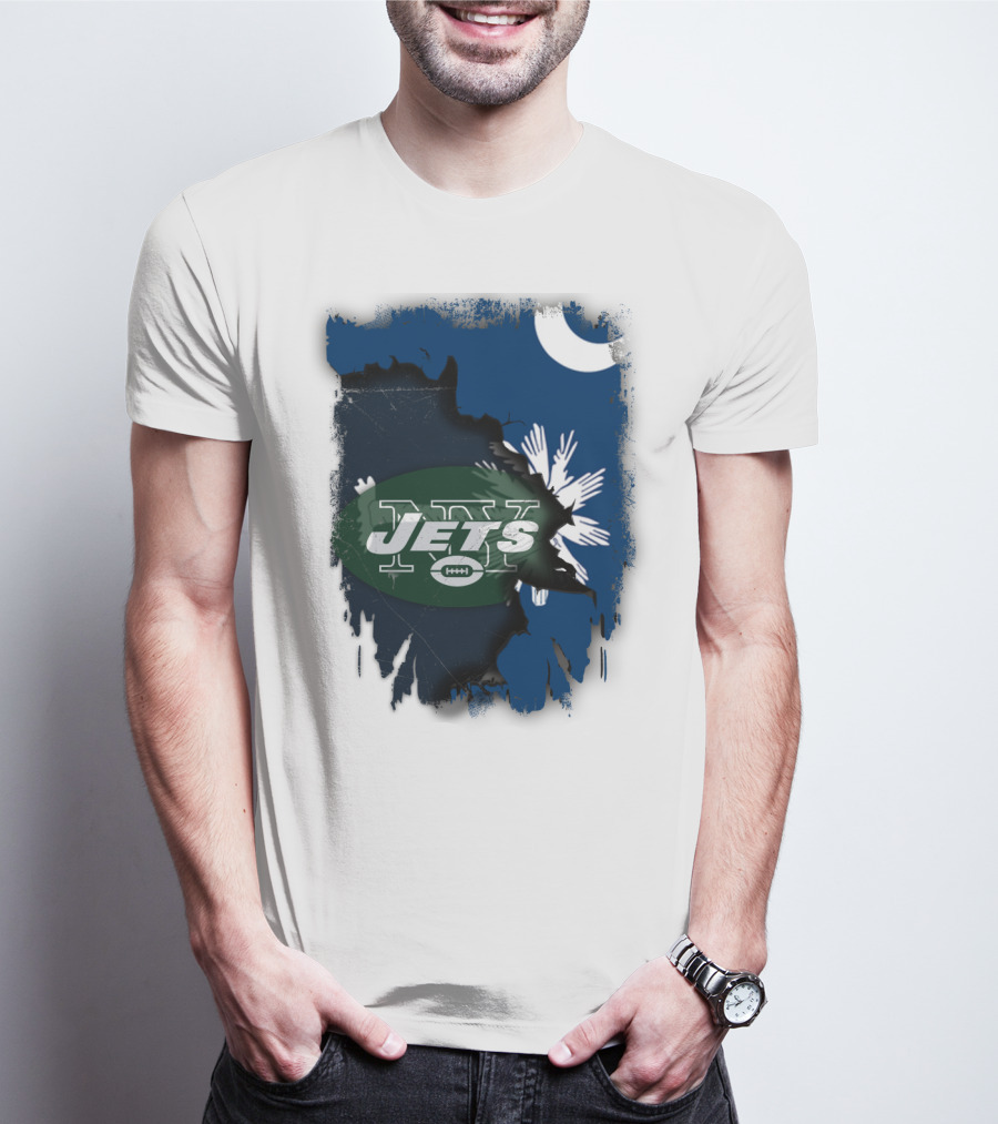 Jets With South Carolina State Flag And Crescent Moon Background T-Shirt