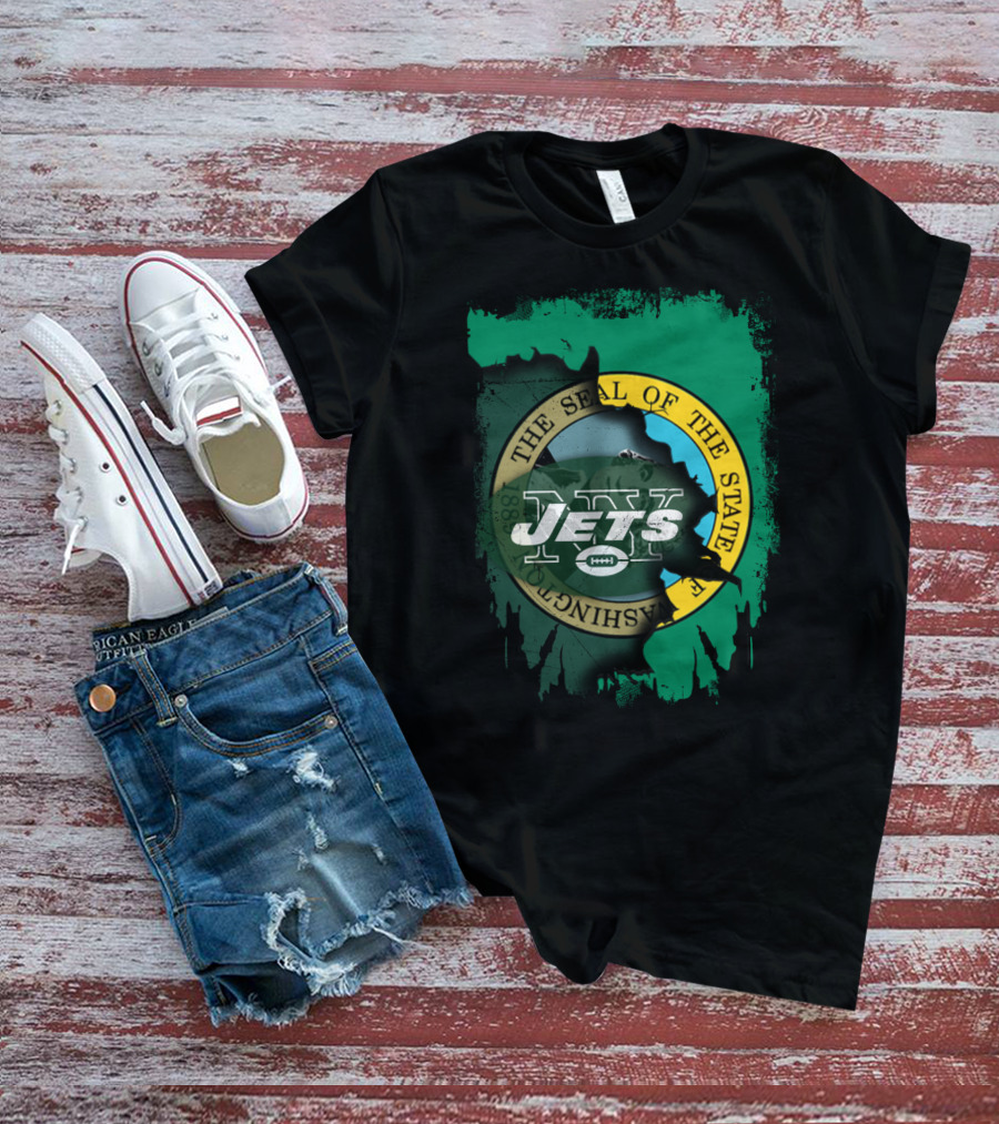 The Seal Of Washington With Jets Logo Overlay T-Shirt