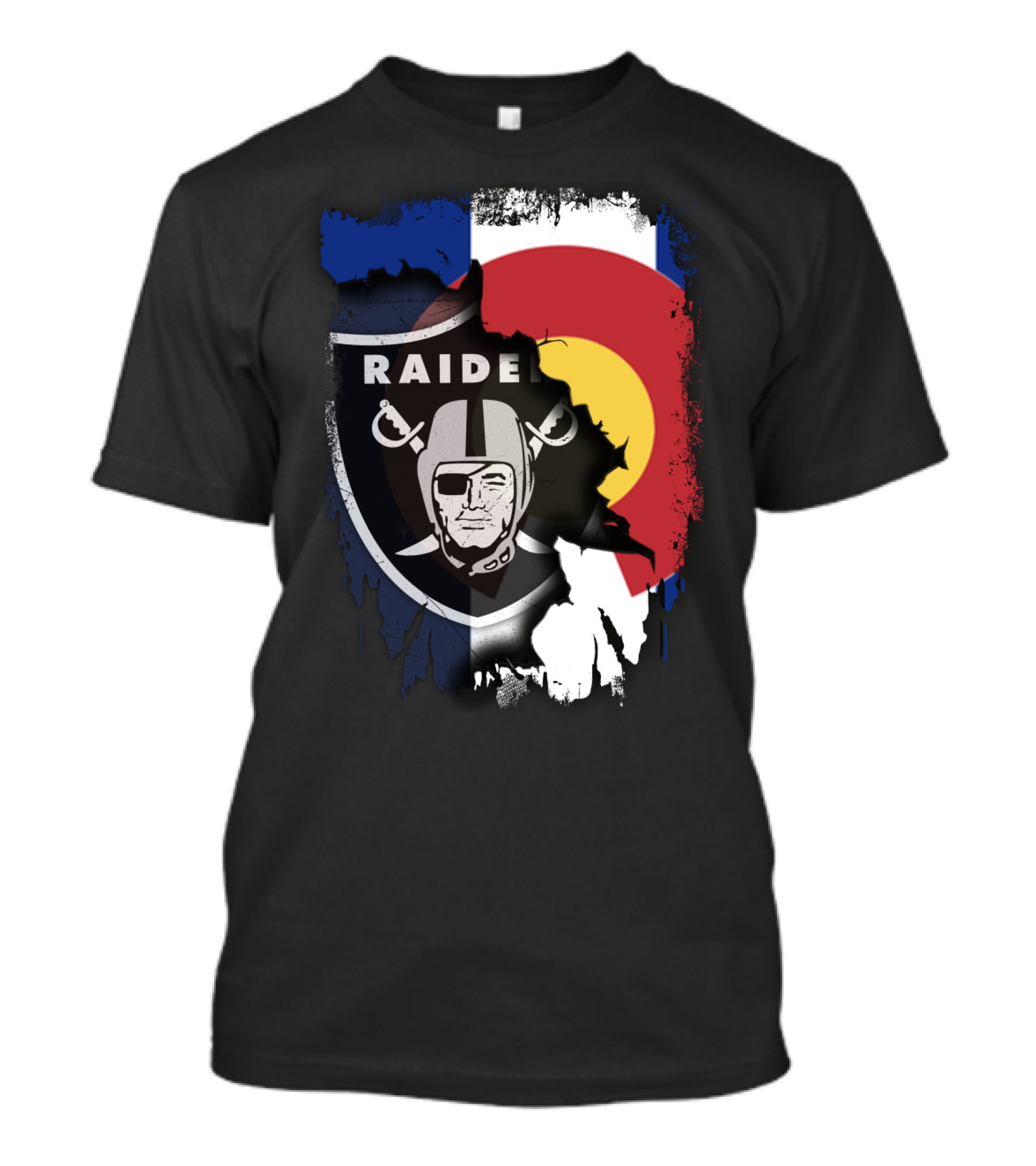 Colorado Flag Overlay With Raiders Logo Fusion T-Shirt