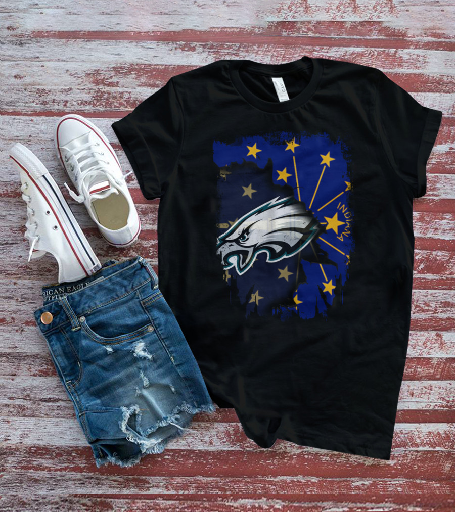Indiana State Flag With Eagles Mascot Together T-Shirt