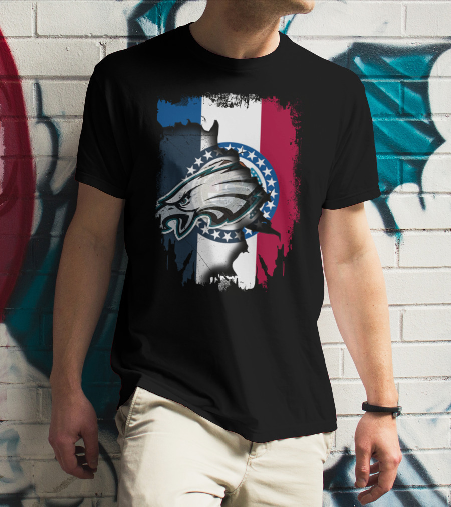 Missouri State Flag Background With Eagles NFL Team T-Shirt