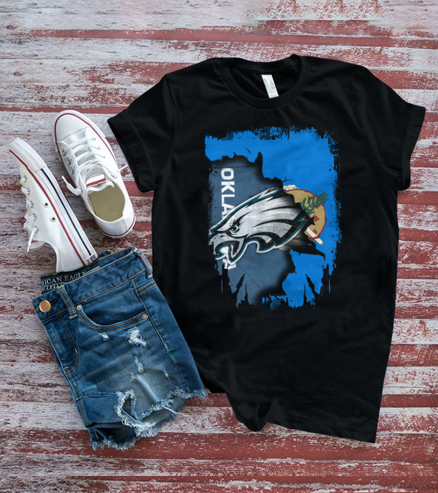 Oklahoma With Philadelphia Eagles Logo And Oklahoma State Flag T-Shirt