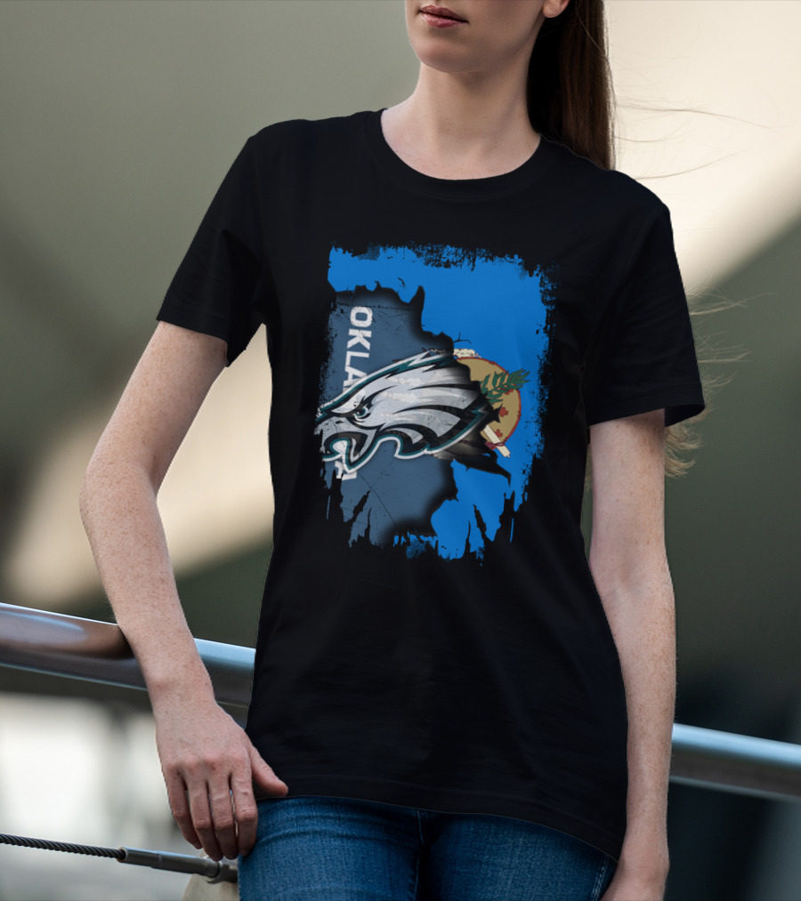 Oklahoma With Philadelphia Eagles Logo And Oklahoma State Flag T-Shirt