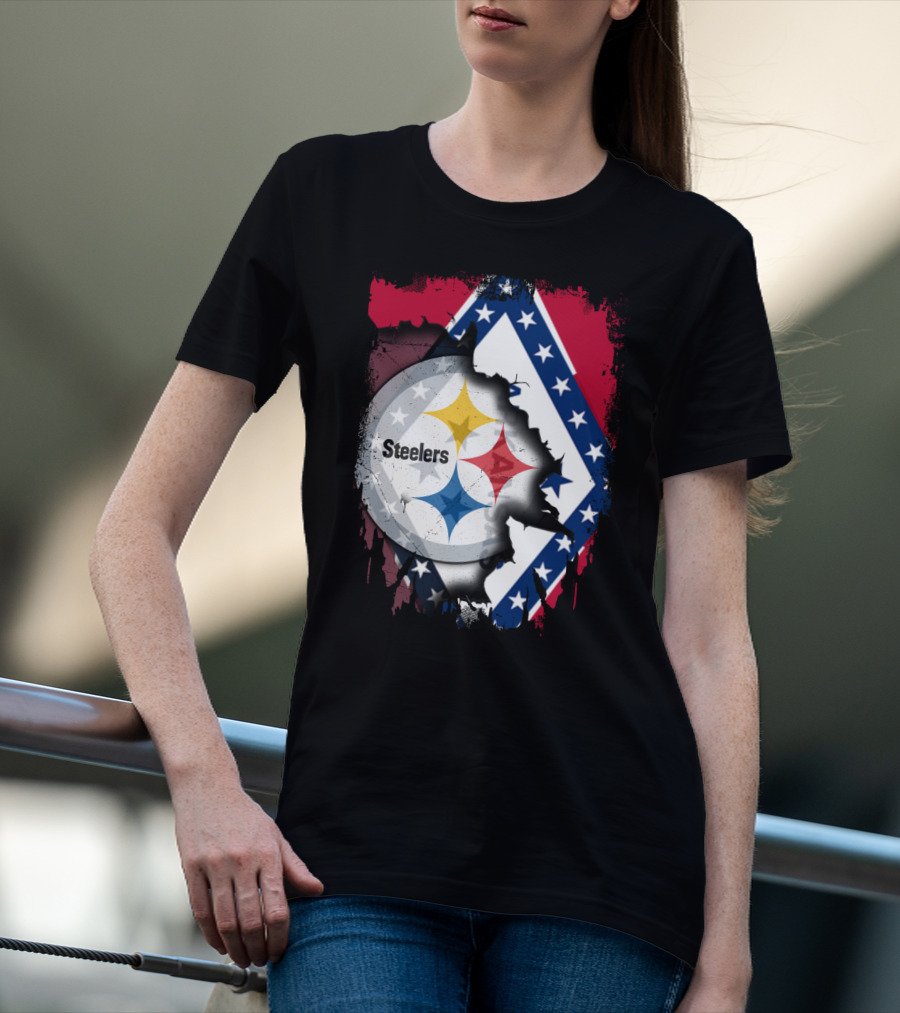 Steelers Meets Arkansas Flag Fusion T-Shirt