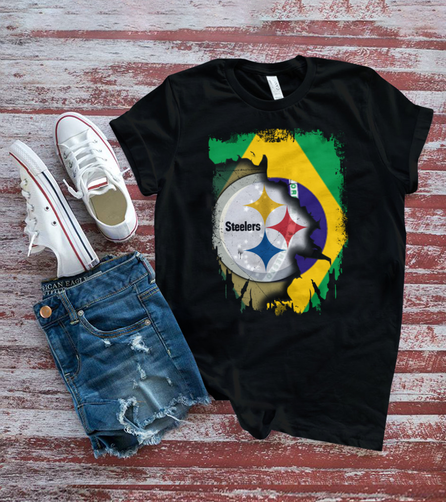 Together Brazil Steelers Flag And Logo Fusion T-Shirt