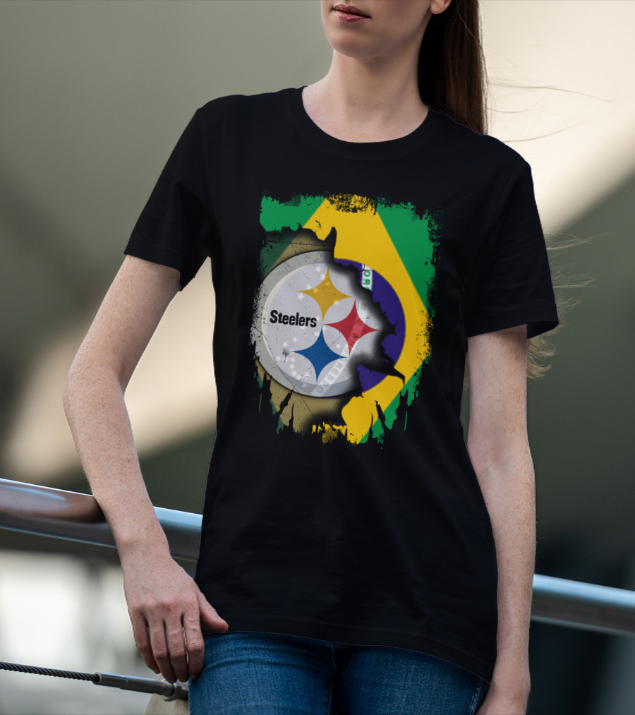 Together Brazil Steelers Flag And Logo Fusion T-Shirt