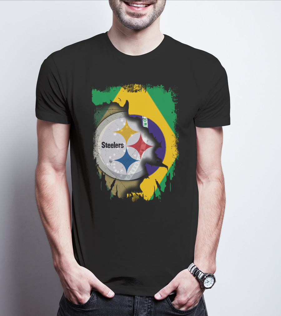 Together Brazil Steelers Flag And Logo Fusion T-Shirt