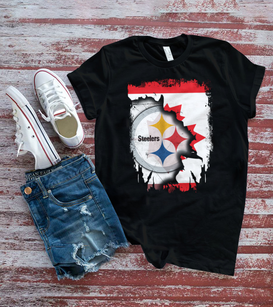 Steelers Logo With Canadian Flag Torn T-Shirt