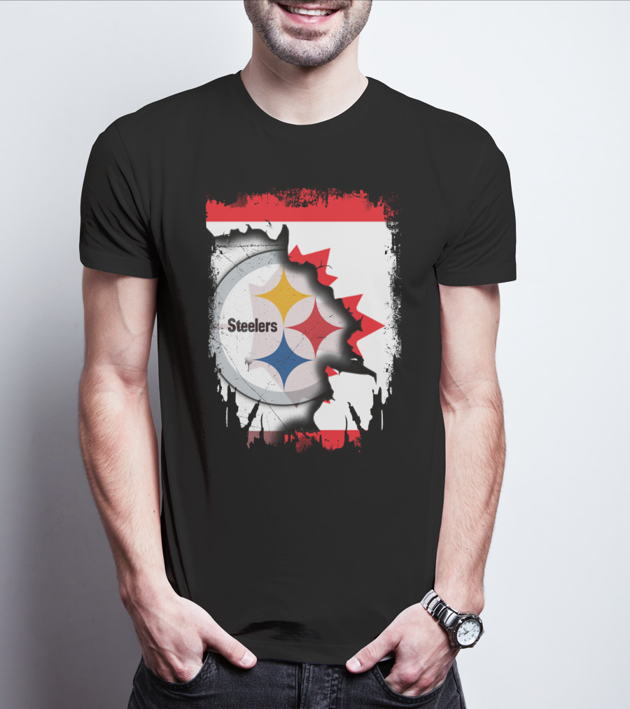 Steelers Logo With Canadian Flag Torn T-Shirt