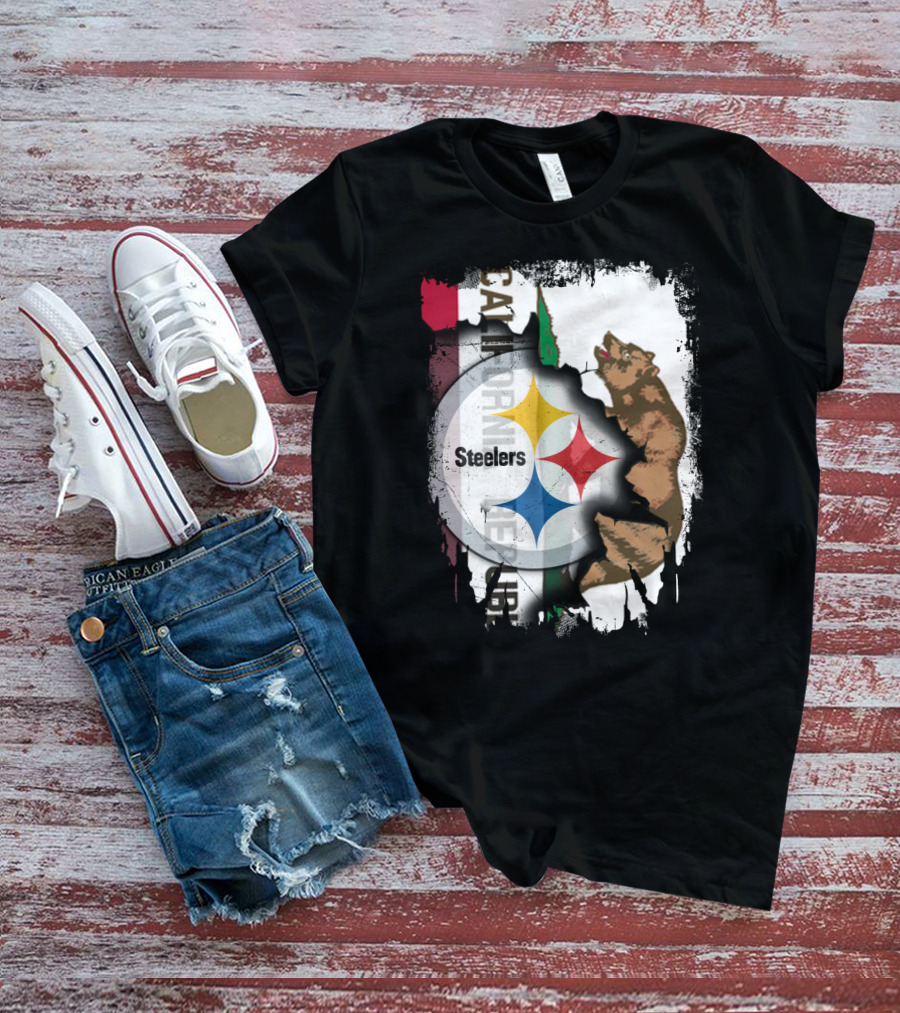 California Bear With Steelers Logo Fusion T-Shirt