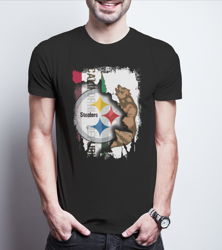 California Bear With Steelers Logo Fusion T-Shirt