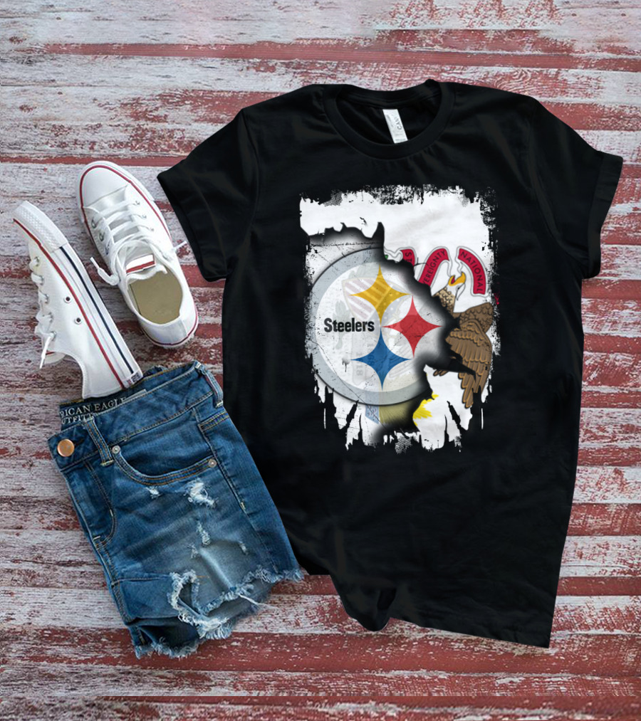 Illinois And Steelers Unity Emblem With State Symbols And NFL T-Shirt