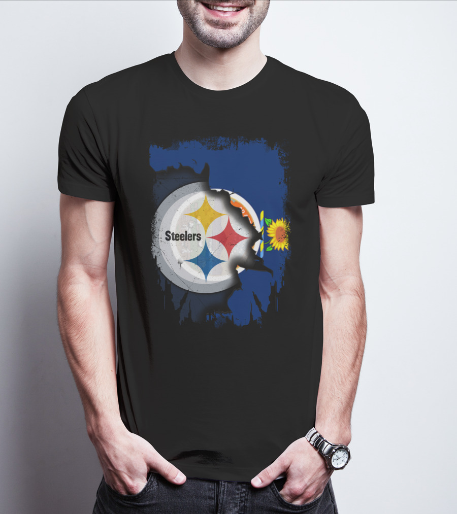 Steelers Logo With Kansas State Flag And Sunflower T-Shirt